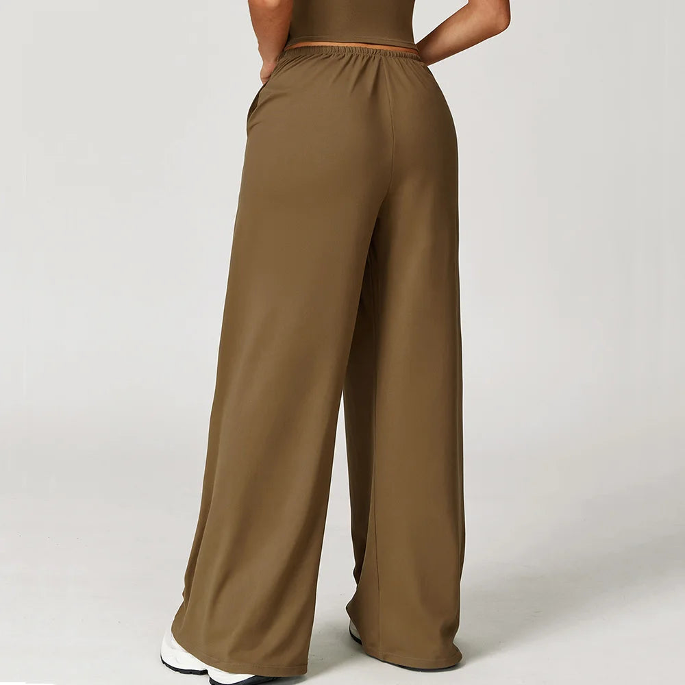 High Waist Yoga Pants Women's Hanging Wide Leg Loose Casual Pants Women's Sports Pants Fitness Running Elastic Drawstring Pants