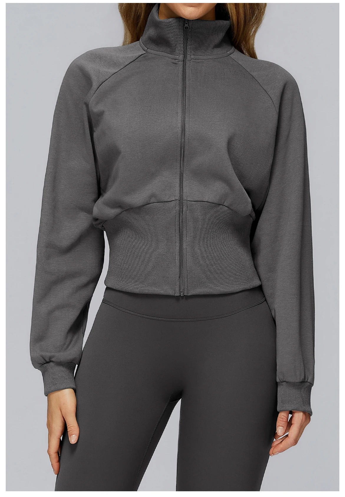 Winter Yoga Long Sleeved Women's Standing Collar Sweatshirt Windproof Zipper Warm Sweatshirt Loose Outdoor Running Sports Jacket