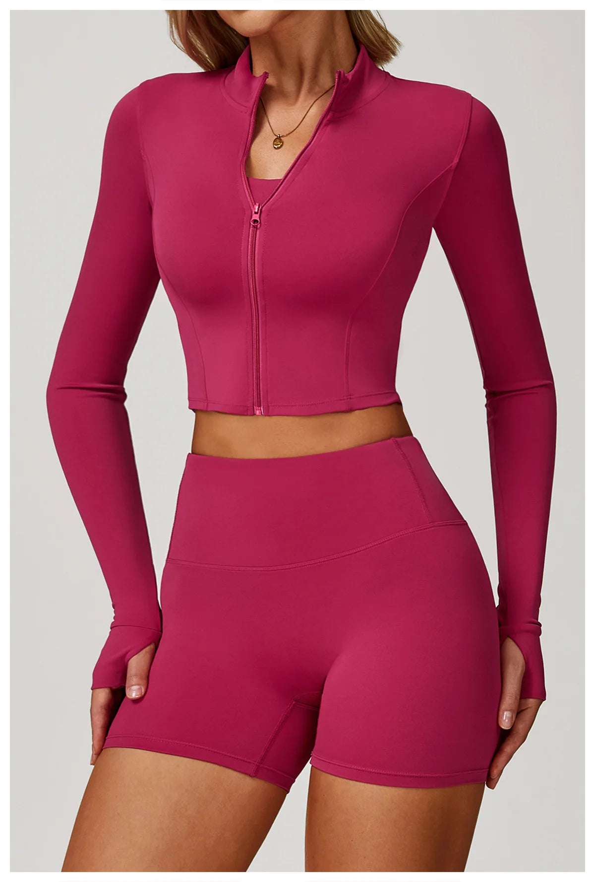 Women Outdoor Sports Long Sleeved Slim Yoga Clothes Quick Dry Zipper Cardigan Stand Up Collar Jacket Running Fitness Jacket Top