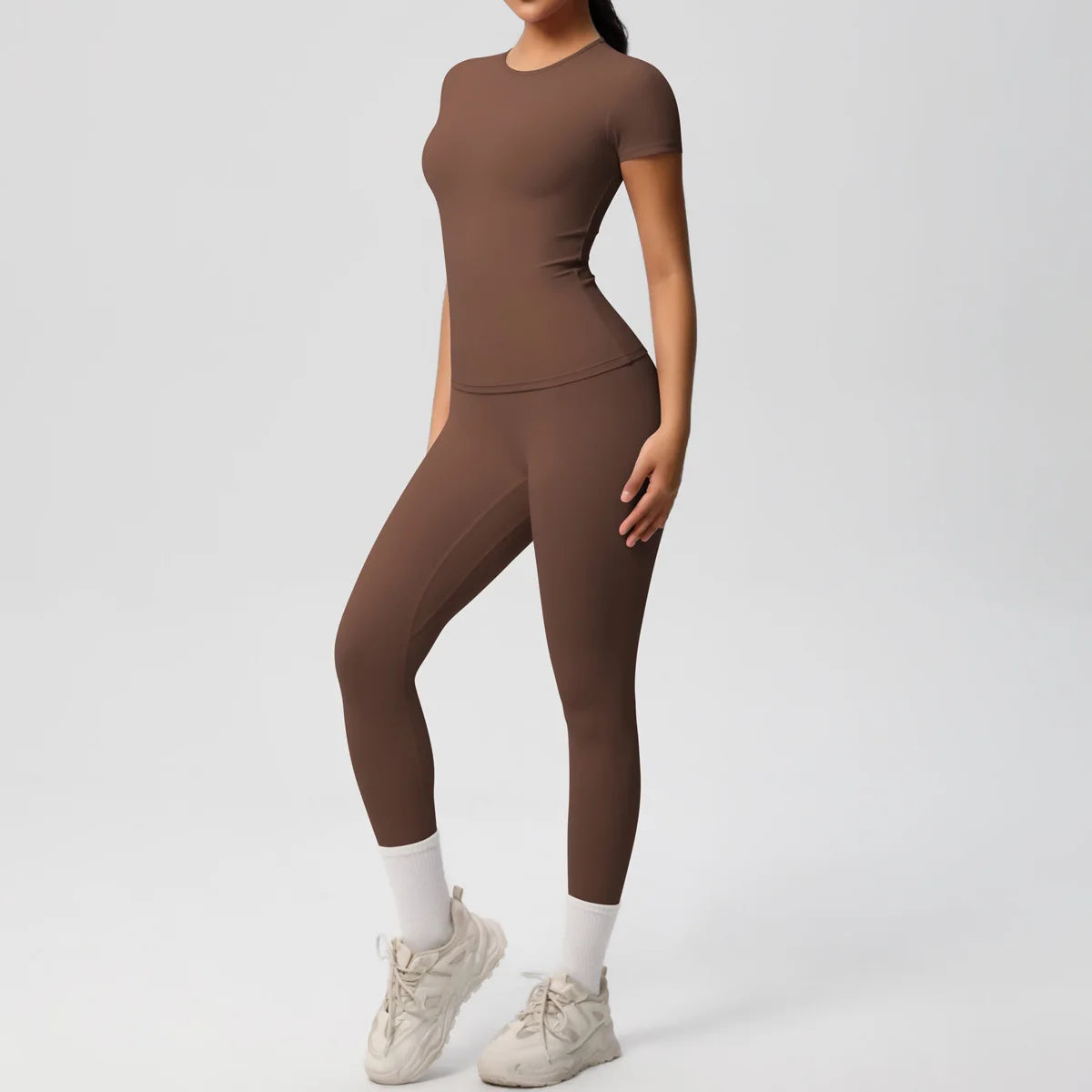 2PCS Yoga Set Women's Tracksuit Quick-Drying Gym Leggings Set Short Sleeve Breathable Gym Yoga Slim Fitness Active Top