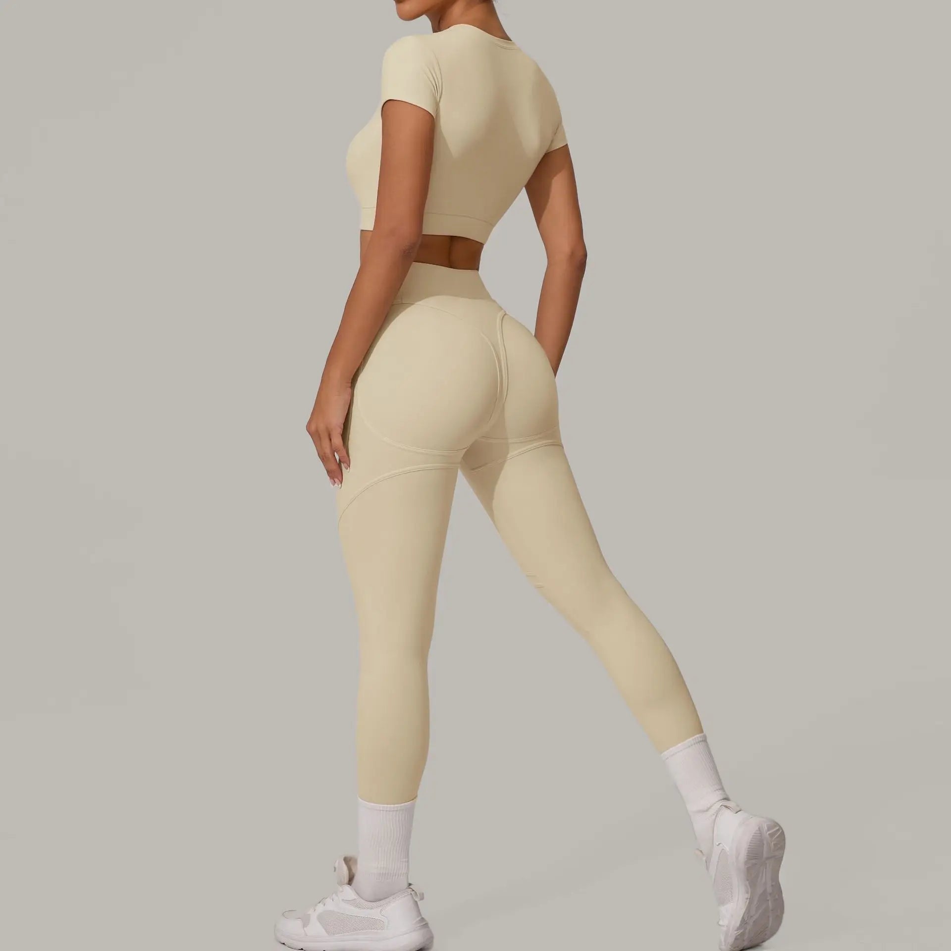 2PCS Yoga Set Gym Clothes Seamless Sportswear Yoga Suits Women Fitness Tracksuits Sports Short Sleeves Gym Leggings Sports Suits