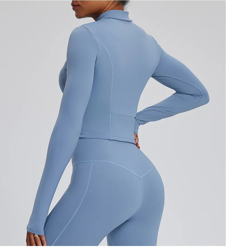 Half Zipper Long Sleeve Yoga Shirts Sport Top Fitness Yoga Top Gym Top Sports Wear For Women Push Up Running Full Sleeve Jacket