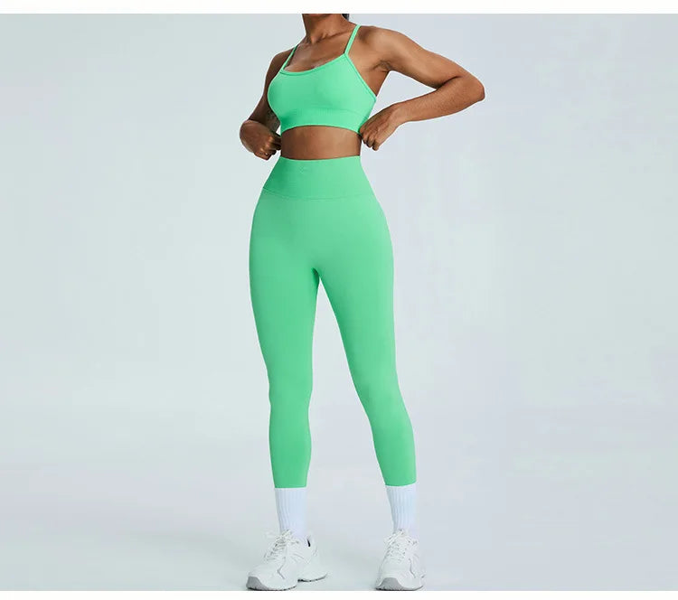 Women's Tracksuit Seamless Fitness Suit 2PCS Yoga Set Sportswear Workout Sports Bra High Waist Leggings Gym Clothing Sports Suit