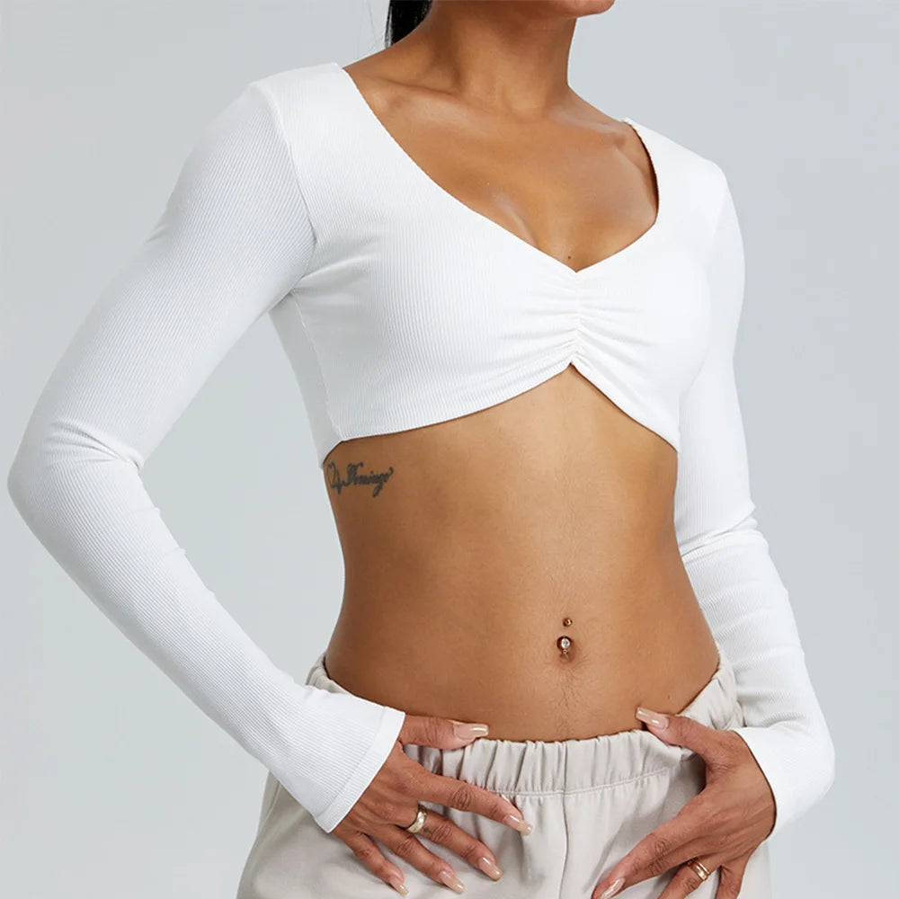 Yoga Shirts Women Crop Top Ribbed Long Sleeves Sexy Shirts for Women Yoga Sports Fitness Running Gym Clothes Push Up Workout Top
