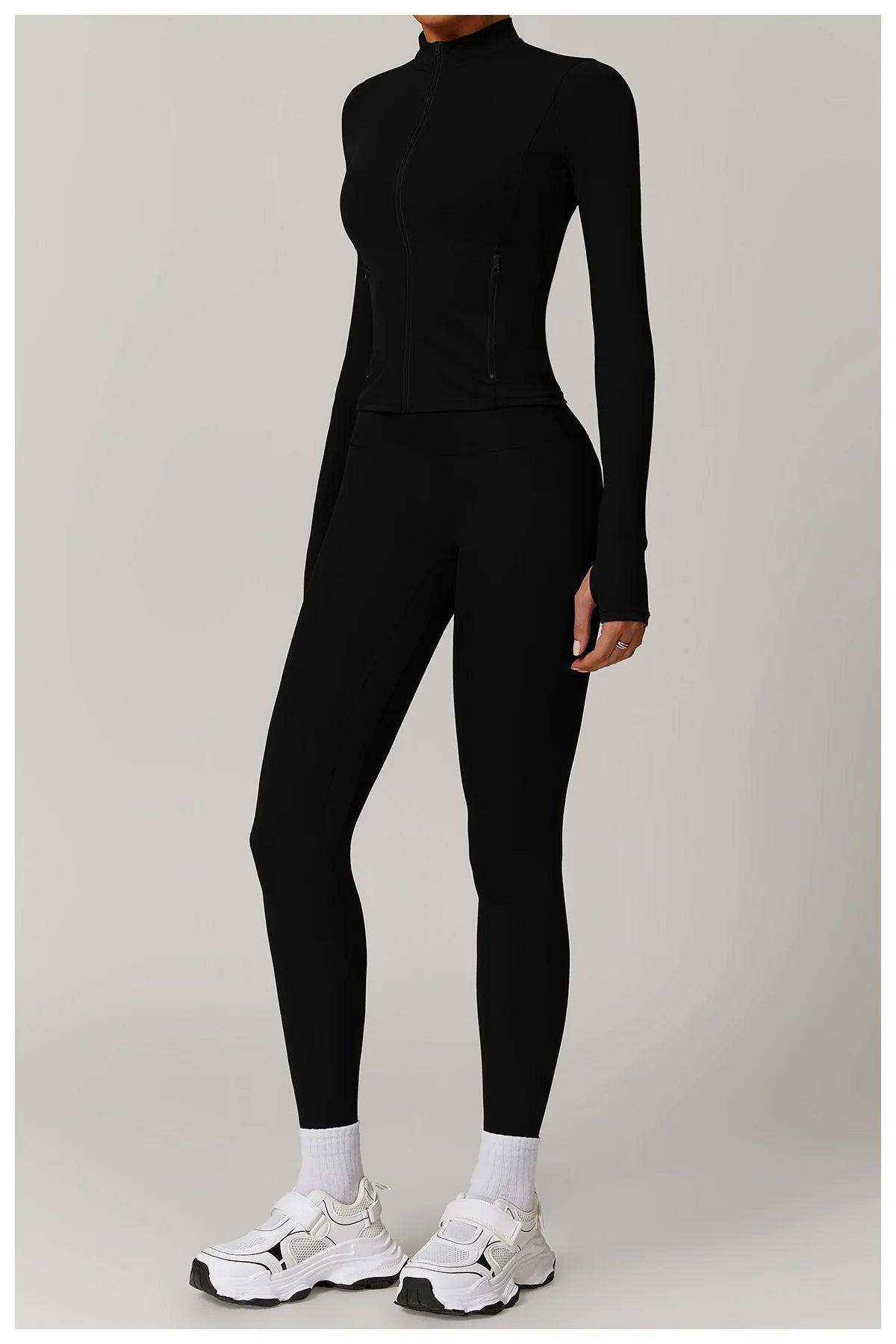 Women Outdoor Running Fitness Wear T-shirt Long Sleeved Thumb Holes Top Zipper Yoga Long Sleeved Yoga Shirt Gym Push Up Workout