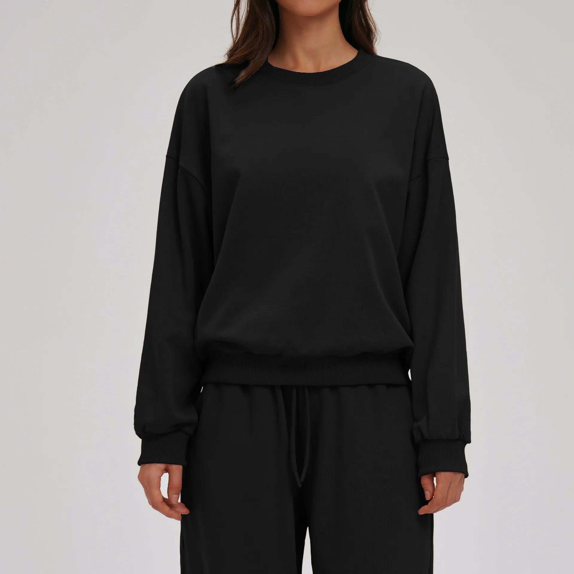 Knitted Round Neck Sports Hoodie for Women Long Sleeves for Outerwear Casual Loose Hoodie Running Top Fitness Sportswear