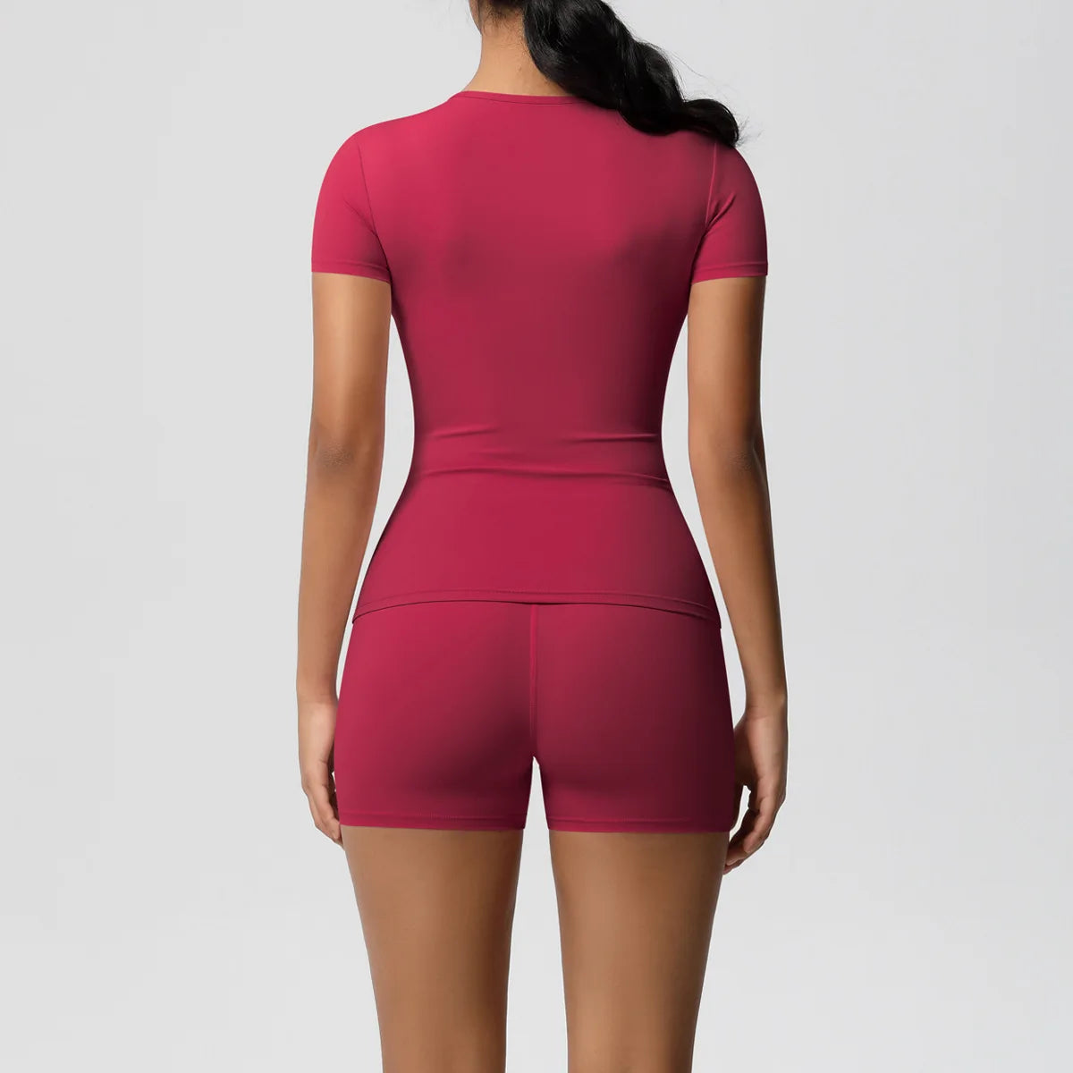 UREN 2PCS Gym Set Summer Short Sleeve Breathable Stretchy GYM Yoga Slim Fitness Active Top Women's Quick-Drying Cycling Short