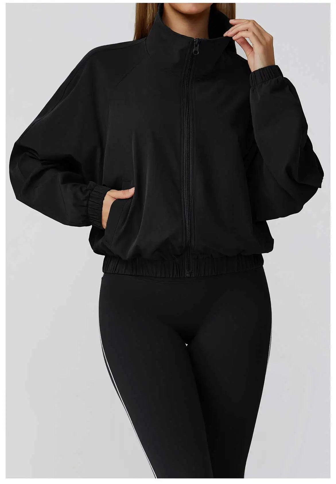 New Quick Drying Stand Up Collar Sports Jacket Women's Zipper Top Windproof Outdoor Running Fitness Long Sleeved Yoga Jacket