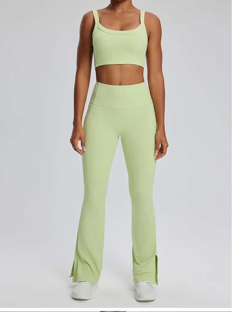2PCS Yoga Suit Gym Set Women Clothes Running Tracksuit Workout Long Sleeve High Waist Bell-bottoms Sports Shirt Yoga Clothing