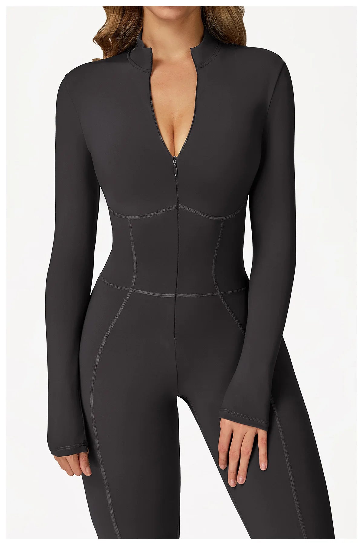 Yoga Overalls Long Sleeved Women's Sportswear Gym Boilersuit Zipper Jumpsuits Workout High-intensity Fitness Skin-tight Garment