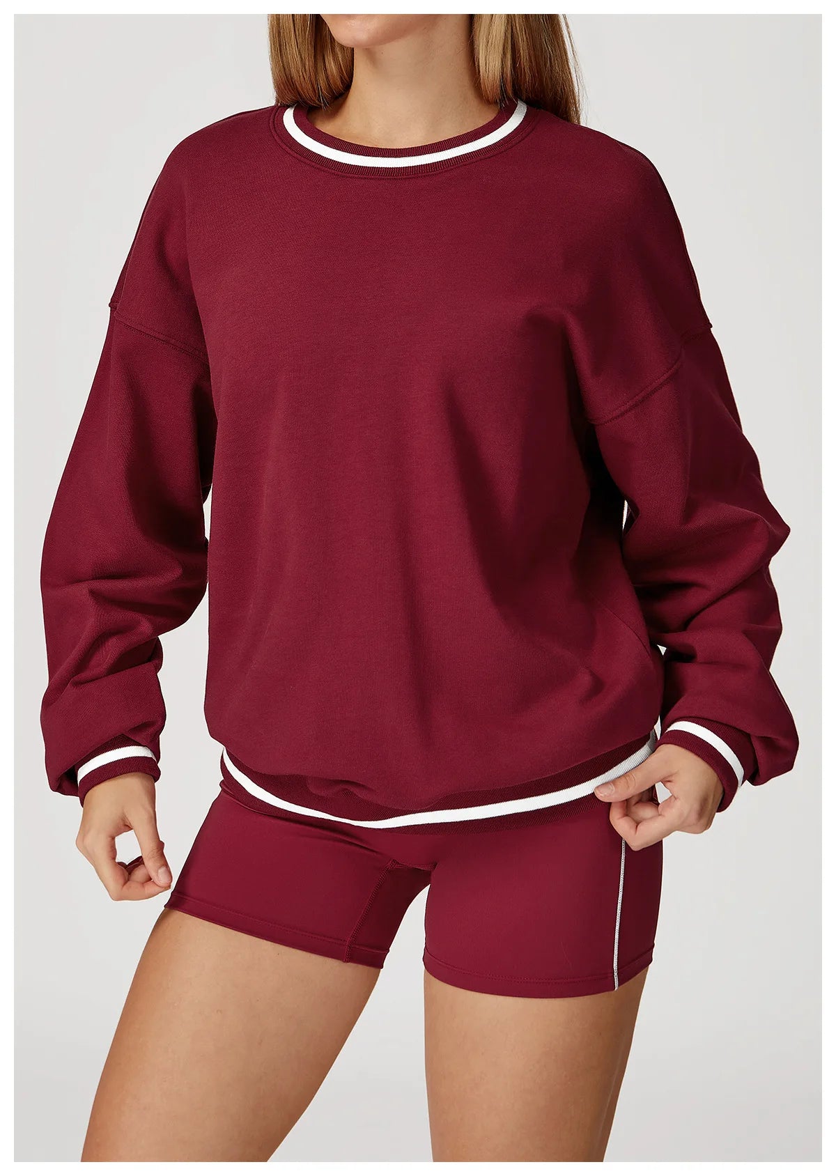 New Color Blocking Hoodie for Women Long Sleeved Loose Round Neck Top Fashionable Hoodie Outdoor Casual Running Sports Top