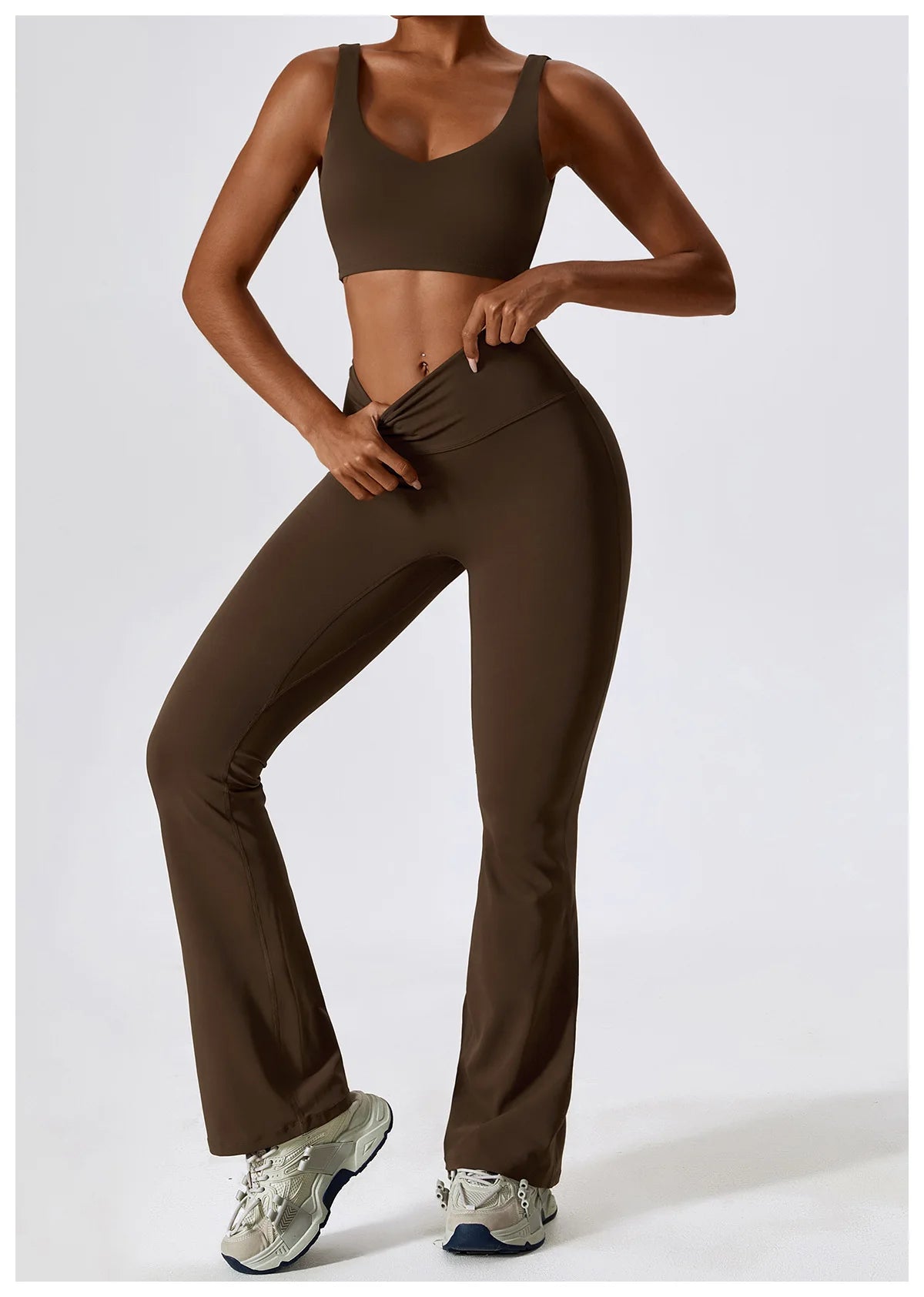 Women Tracksuit Gym Yoga Suit 2PCS Tight Fitting Sports Set Workout Breathable T Shirts Bra Tank Top Loose Bell-bottoms Leggings