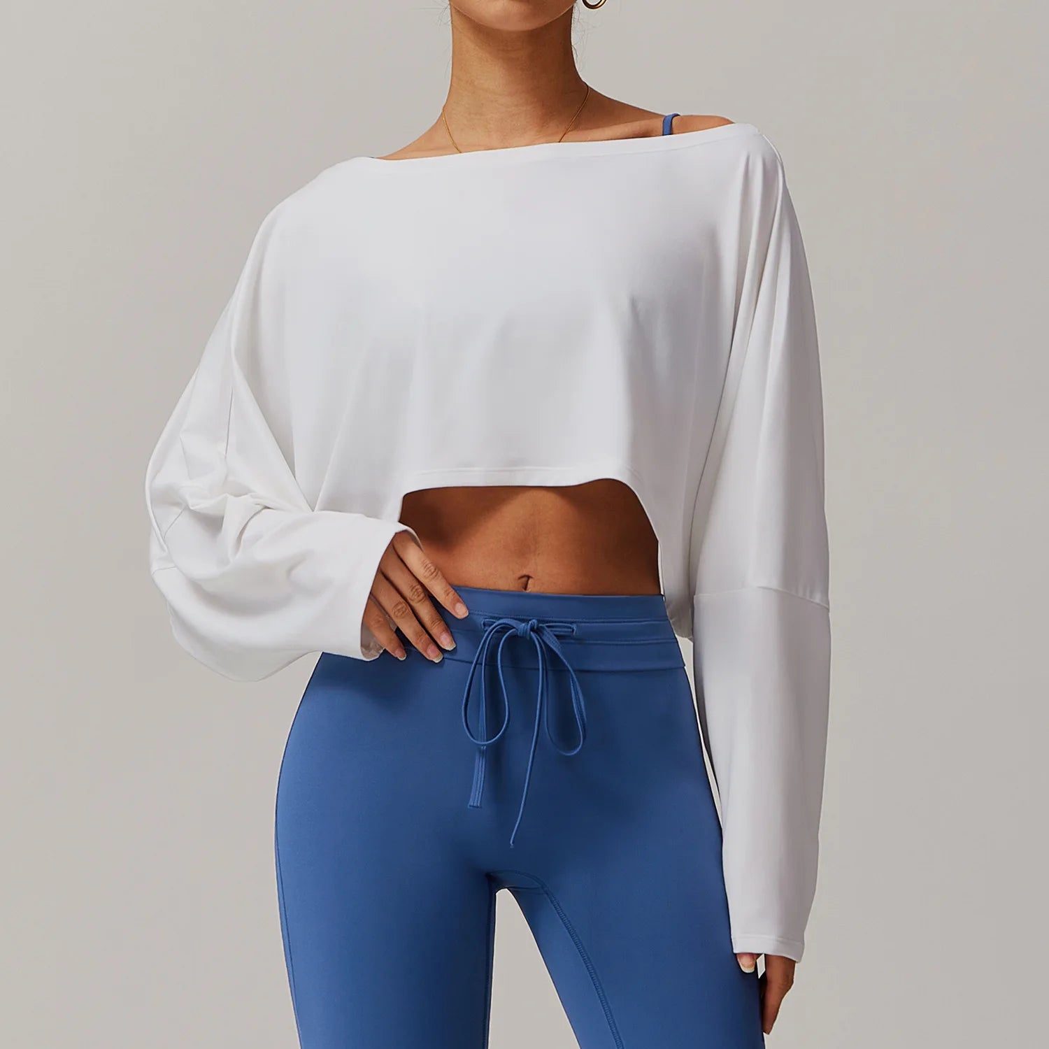 Running Fitness Sports Long Sleeved Top Women's One Shoulder Batwing Sleeve Loose Breathable Casual Long Sleeved Sexy Yoga Top