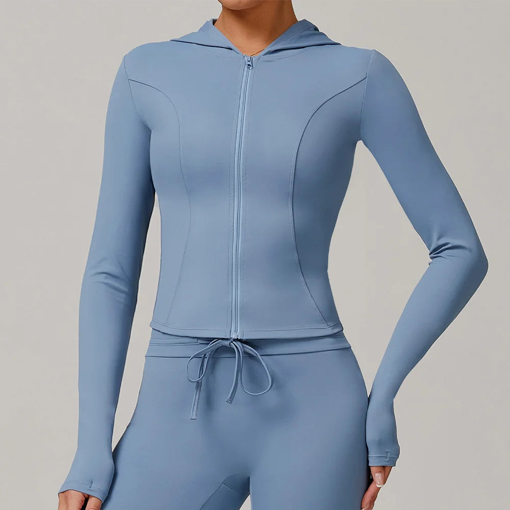 Women's Jacket Hooded Cardigan Tight Quick-dry Sports Fitness Coat Running Training Shirt Yoga Clothes Long Sleeve Sport Jacke