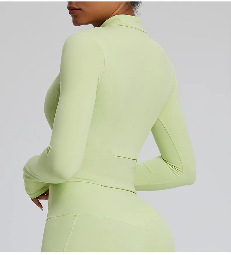 Half Zipper Long Sleeve Yoga Shirts Sport Top Fitness Yoga Top Gym Top Sports Wear For Women Push Up Running Full Sleeve Jacket