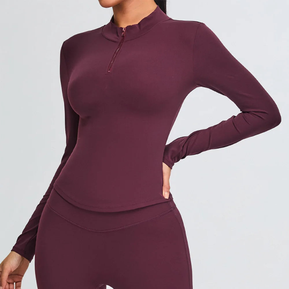 Half Zipper Yoga Long Sleeve Women Shirt Sports Jacket Fitness Gym Top Activewear Running Coats Sports Workout Clothes Woman Top