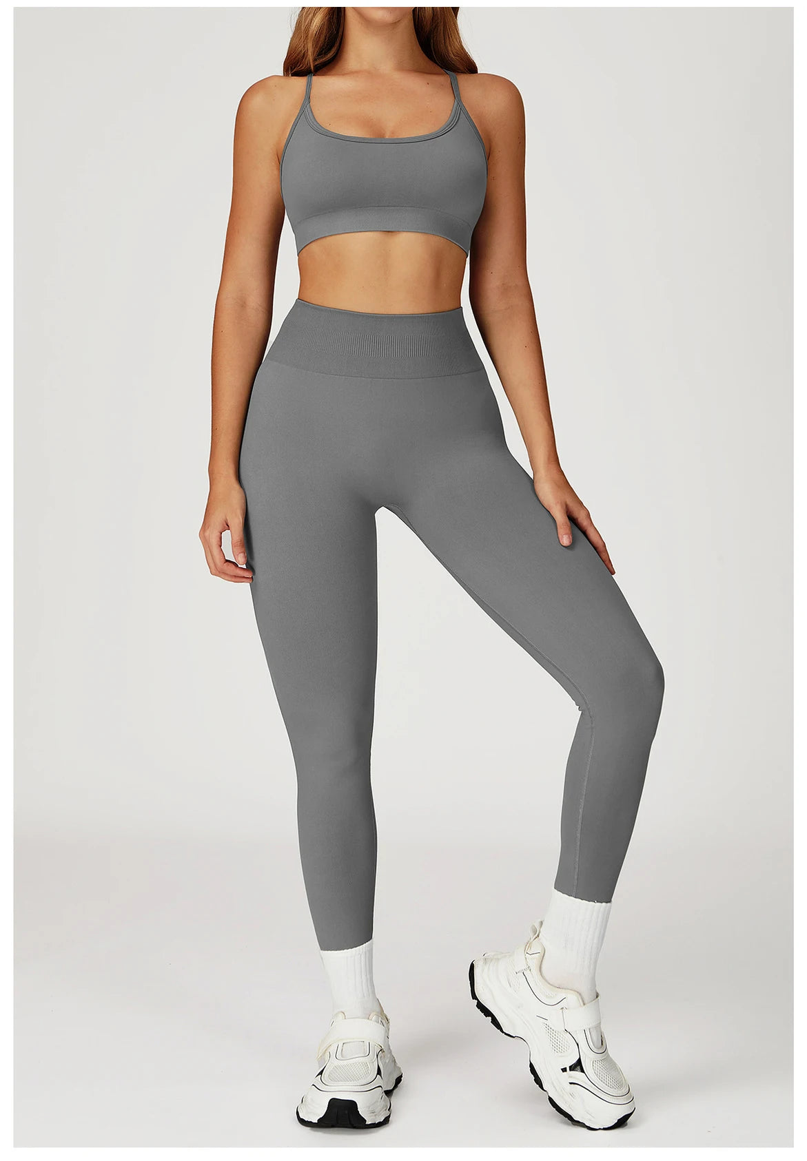 2PCS Seamless Yoga Set Gym Clothes Athletic Wear Women Fitness Set Tracksuits Sports Long Sleeved Gym Suit Leggings Sportswear