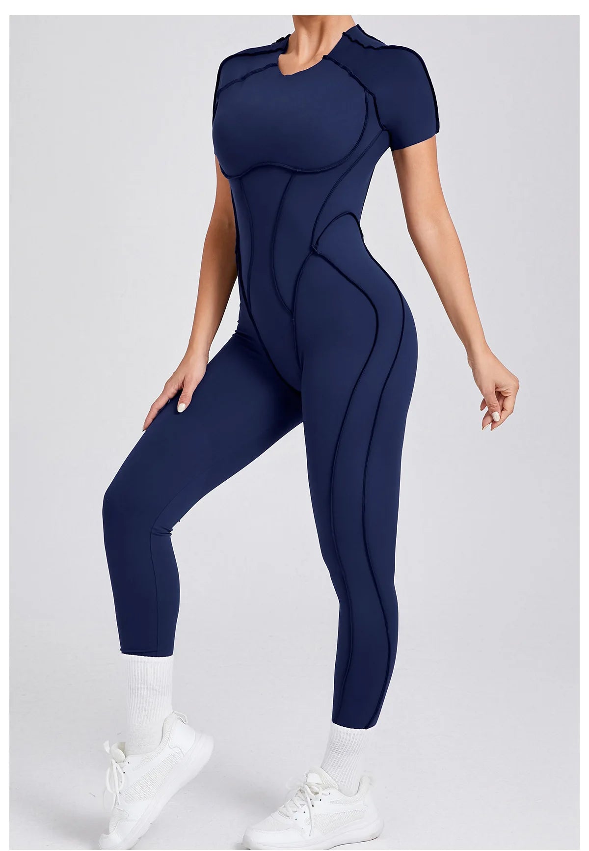 Seamless Yoga Jumpsuits Sports Fitness Hip-lifting Backless Short-sleeved One-piece Workout Rompers Gym Leggings Women Tracksuit