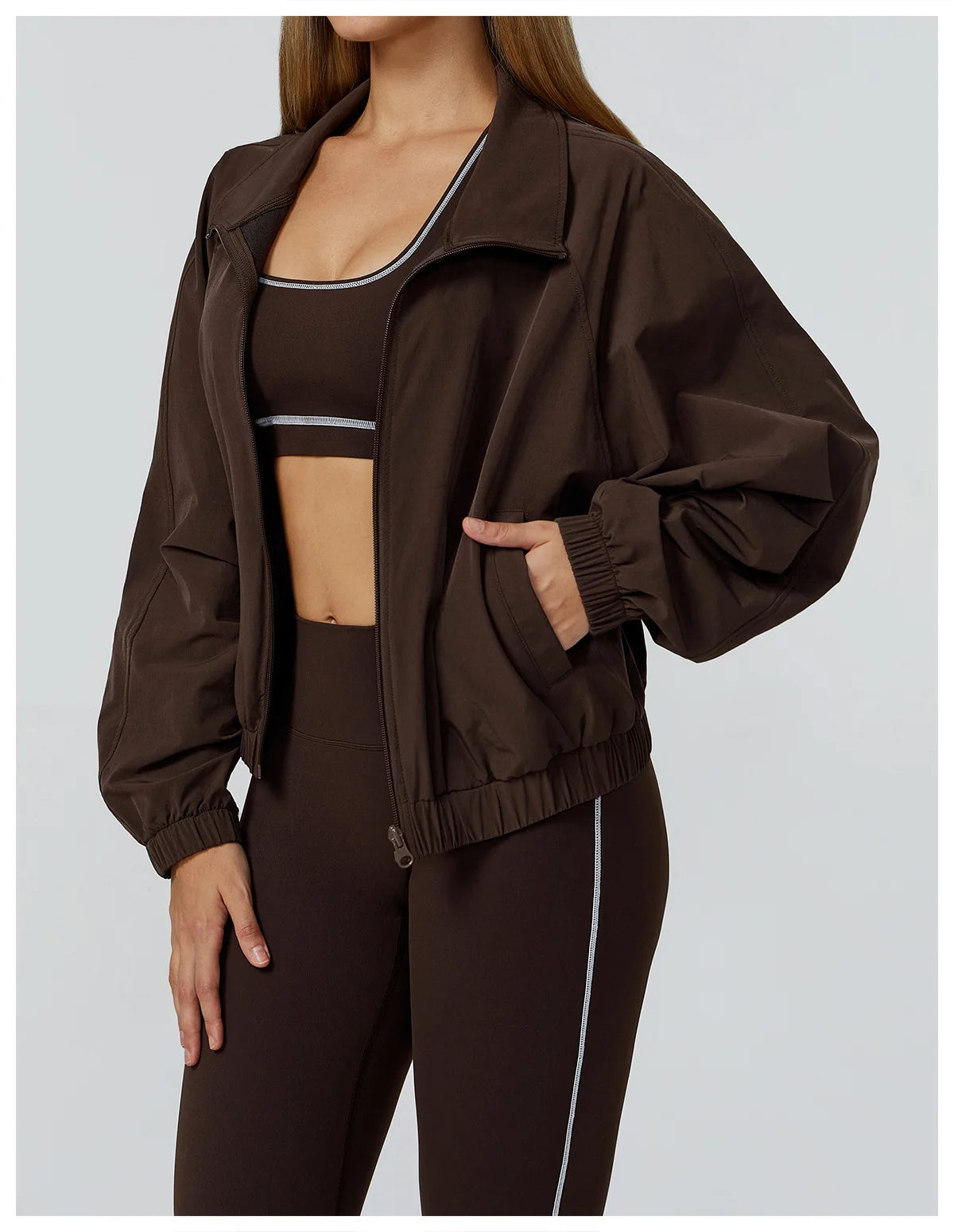 New Quick Drying Stand Up Collar Sports Jacket Women's Zipper Top Windproof Outdoor Running Fitness Long Sleeved Yoga Jacket