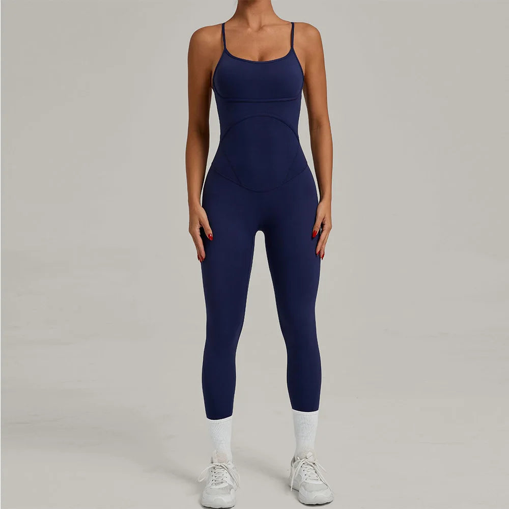 Fitness Jumpsuit Women Tracksuit Sports Playsuit Running One Piece Yoga Suit Scrunch Backless Set Rompers Gym Clothes