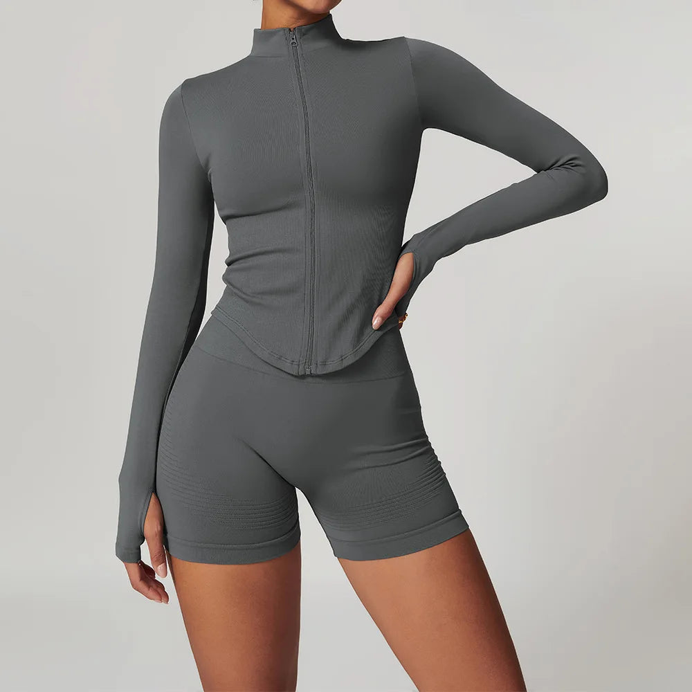 2PCS Seamless Women Tracksuit Yoga Set Workout Outfit Sportswear Gym Clothing Fitness Long Sleeve High Waist Legging Sports Suit