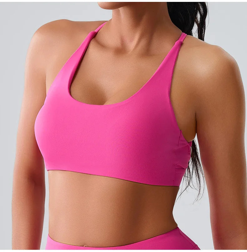 Women Impact Sports Bra Halter Top High Support Push Up Clothes Running Tops Open Back Gym Wear Fitness Yoga Workout Underwear