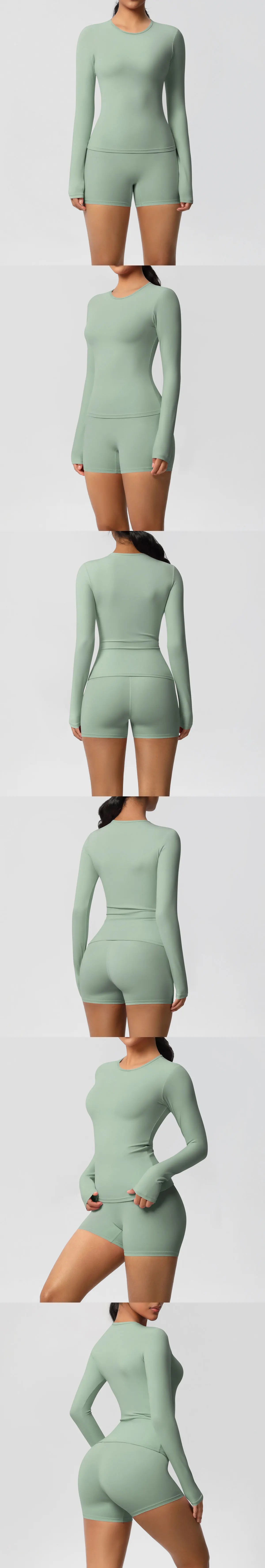 Yoga Clothes Set 2 Piece Gym Sports Shorts Set Women Long Sleeved High Waist Shorts Fitness Suit Running Workout Tracksuit