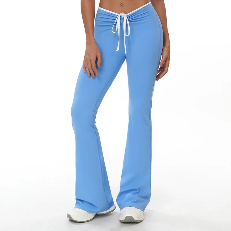 Bell-bottoms Women Yoga Leggings Drawstring Fitness Wide Leg Pants Gym Running Cycling Pants Sports High Waist Workout Leggings