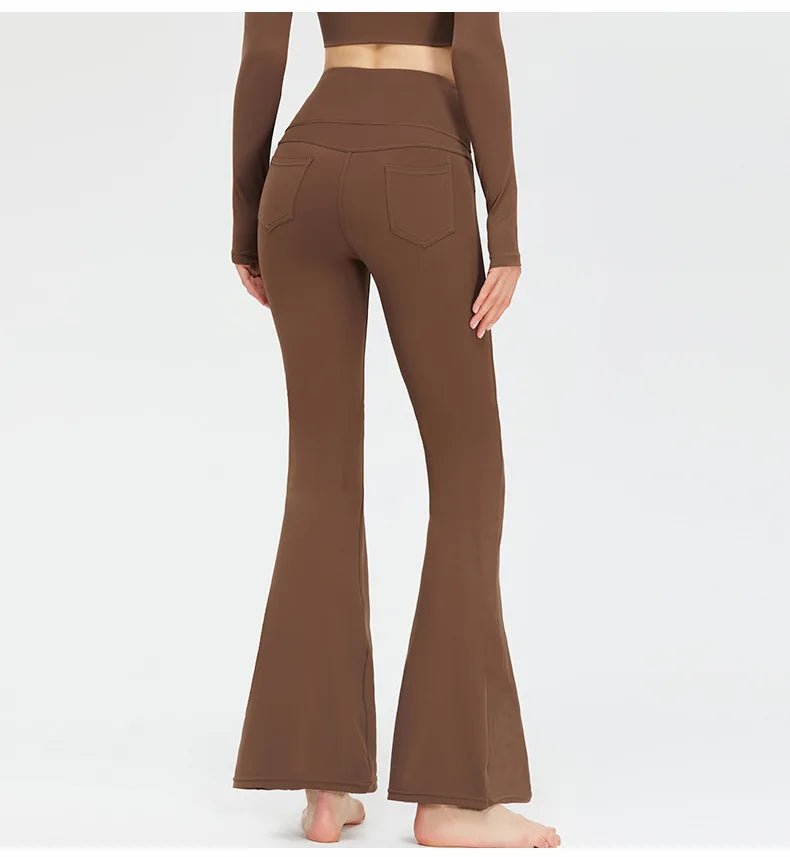 Flare Legging Pocket Yoga Pants Women Bell-bottoms Workout Yoga Trousers High Waist Tight Fitness Pants Gym Sports Wide Leg Pant