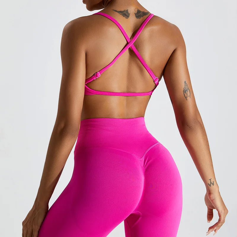 Seamless Soft Cross Back Women Sports Underwear Fitness Bra Tights Yoga Vest High Strength Shockproof Gym Sports Top Push Up Bra