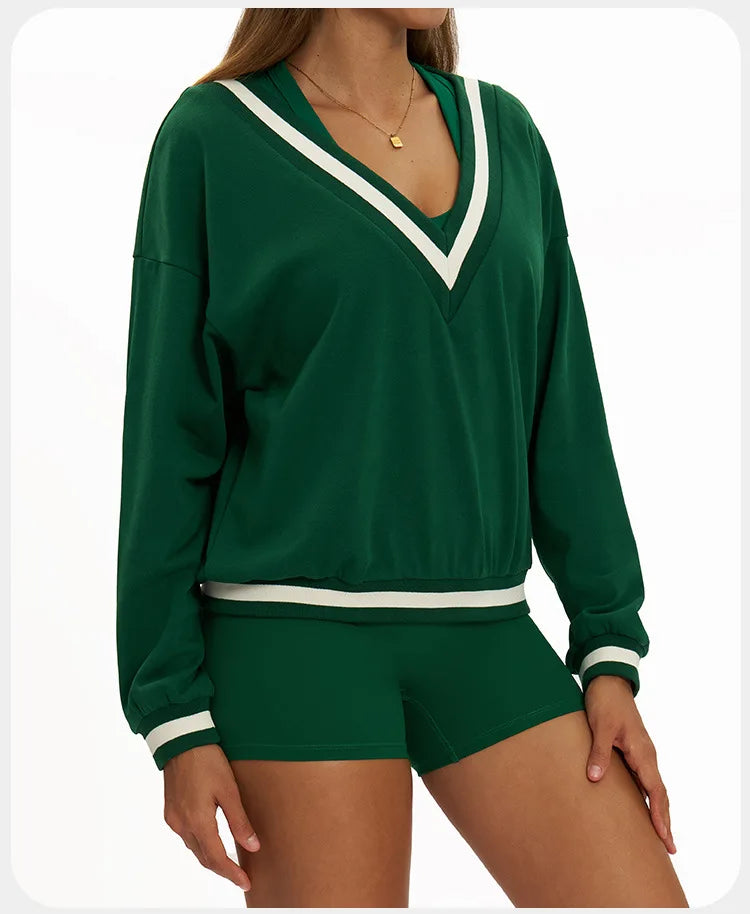 New Winter Women's Long Sleeved V-neck Sports Hoodie Women's Loose and Casual Long Sleeved Top Fashionable and Versatile Jacket