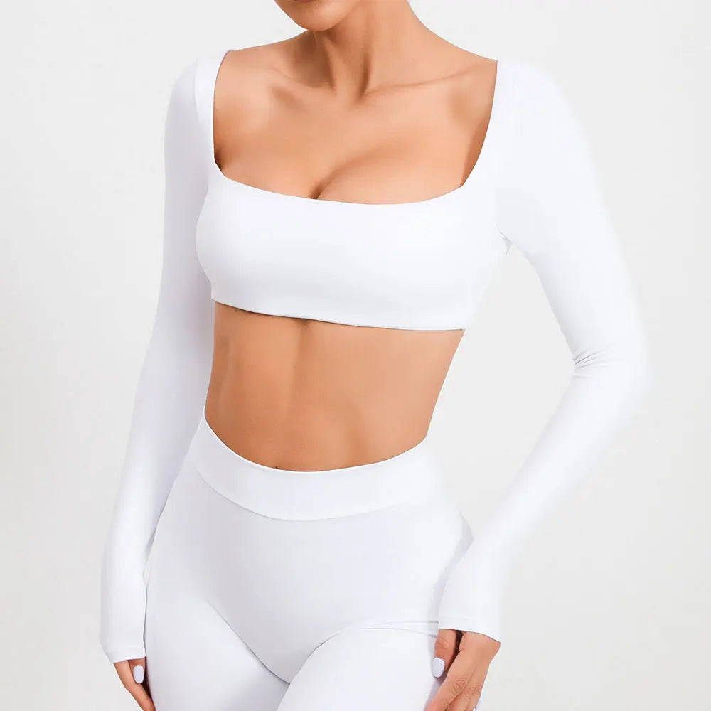 New Sport Shirt Women Clothes Sportswear Long Sleeve T-shirt for Fitness Yoga Wear Ladies Crop Top Gym Workout Top with Cups
