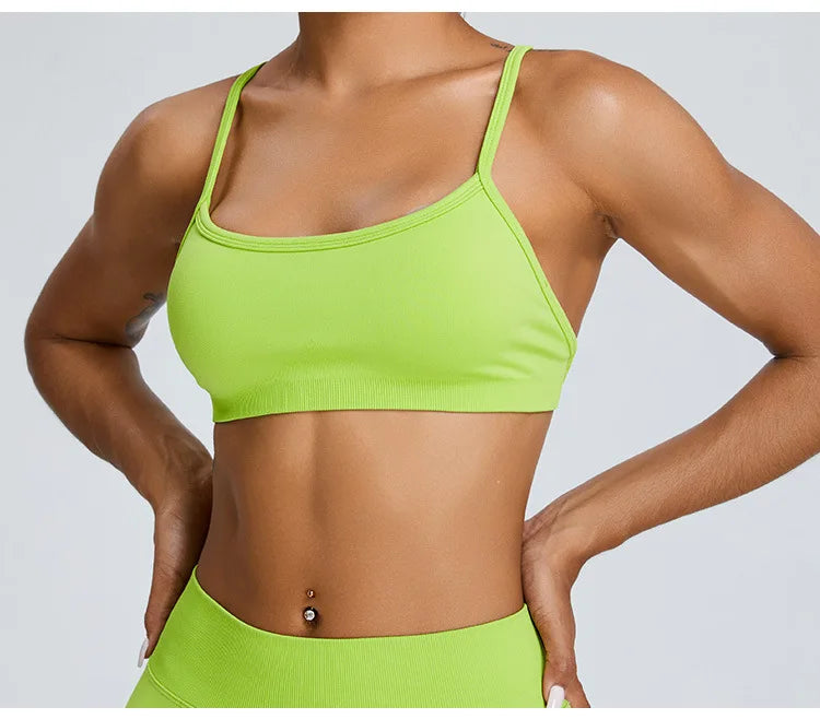 Seamless Soft Cross Back Women Sports Underwear Fitness Bra Tights Yoga Vest High Strength Shockproof Gym Sports Top Push Up Bra