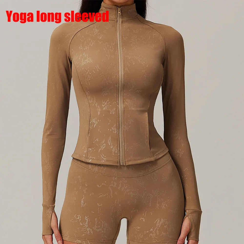 Zipper Jacket Women Yoga T-shirts Crop Tops Solid Sports Top Long Sleeve Running Shirts Sexy Quick Dry Fitness Gym Sport Wear