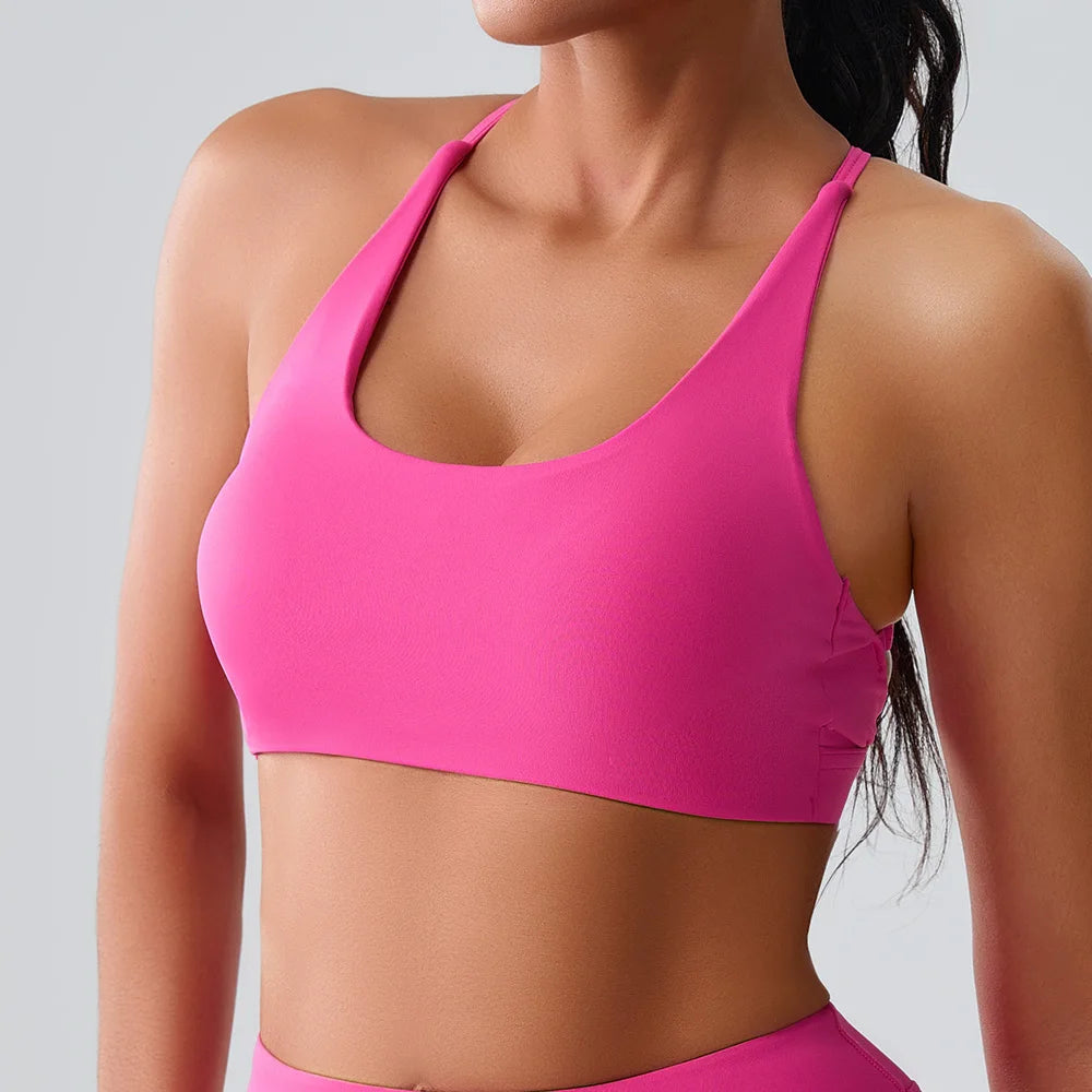 Women Impact Sports Bra Halter Top High Support Push Up Clothes Running Tops Open Back Gym Wear Fitness Yoga Workout Underwear
