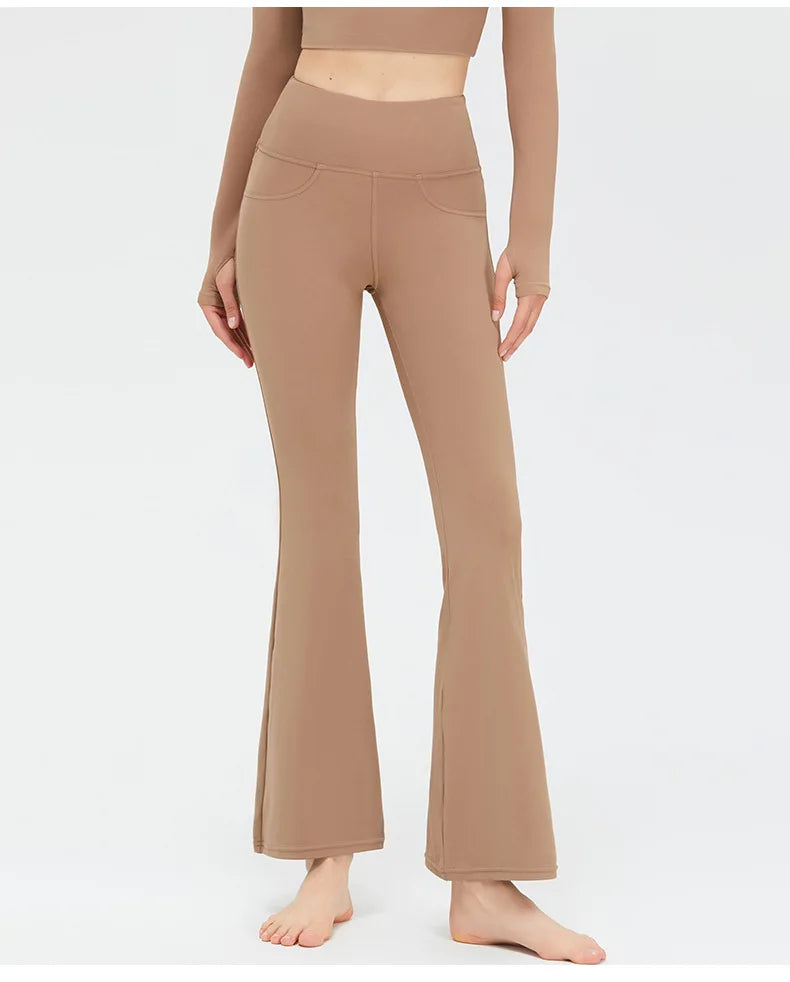 Flare Legging Pocket Yoga Pants Women Bell-bottoms Workout Yoga Trousers High Waist Tight Fitness Pants Gym Sports Wide Leg Pant