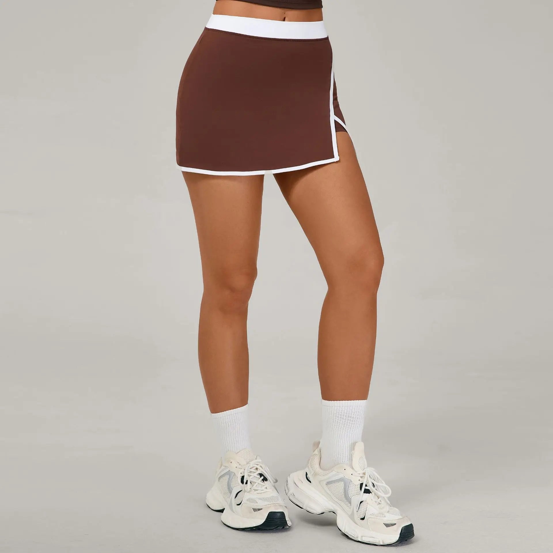 Color Blocking Sports Short Skirt Women's Yoga Short Skirt Tight Fitting Splicing Anti Glare Running Fitness Yoga Tennis Skirt