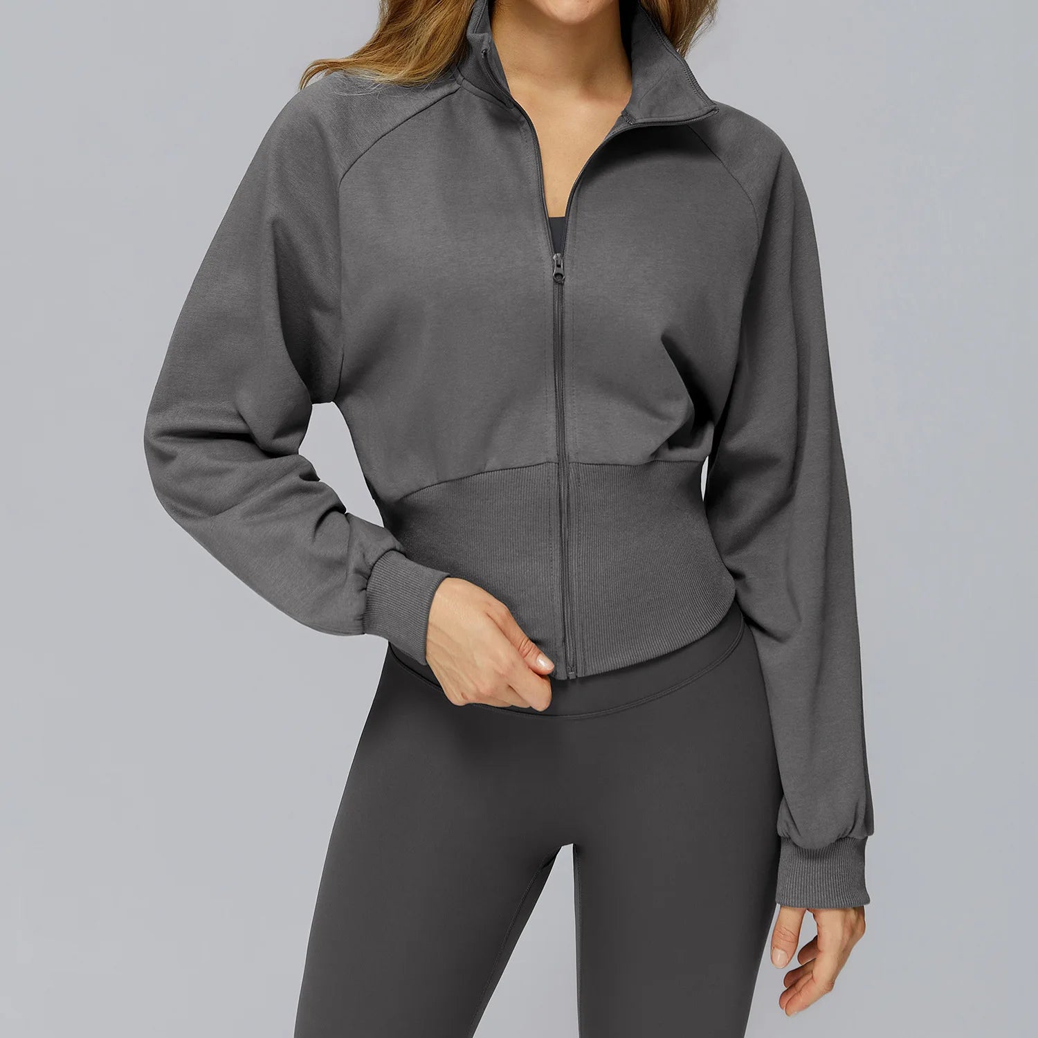 Winter Yoga Long Sleeved Women's Standing Collar Sweatshirt Windproof Zipper Warm Sweatshirt Loose Outdoor Running Sports Jacket