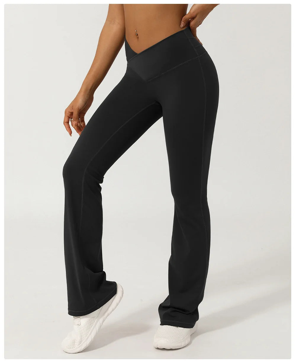 Women Yoga Bell-bottoms Tight Lifting High Waist Tights Cross Waist Sport Flared Pants Gym Running Breathable Fitness Leggings