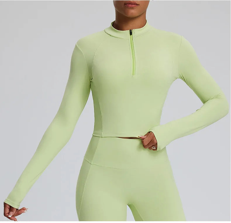 Half Zipper Long Sleeve Yoga Shirts Sport Top Fitness Yoga Top Gym Top Sports Wear For Women Push Up Running Full Sleeve Jacket