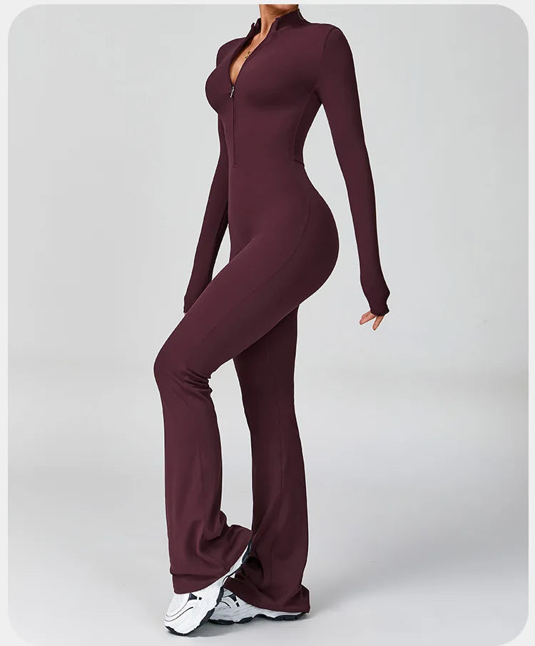 Gym Jumpsuit Women Rompers Fitness Suit Sports Overalls for Woman Tracksuit Yoga Clothing Zipper Long Sleeved Workout Sportswear