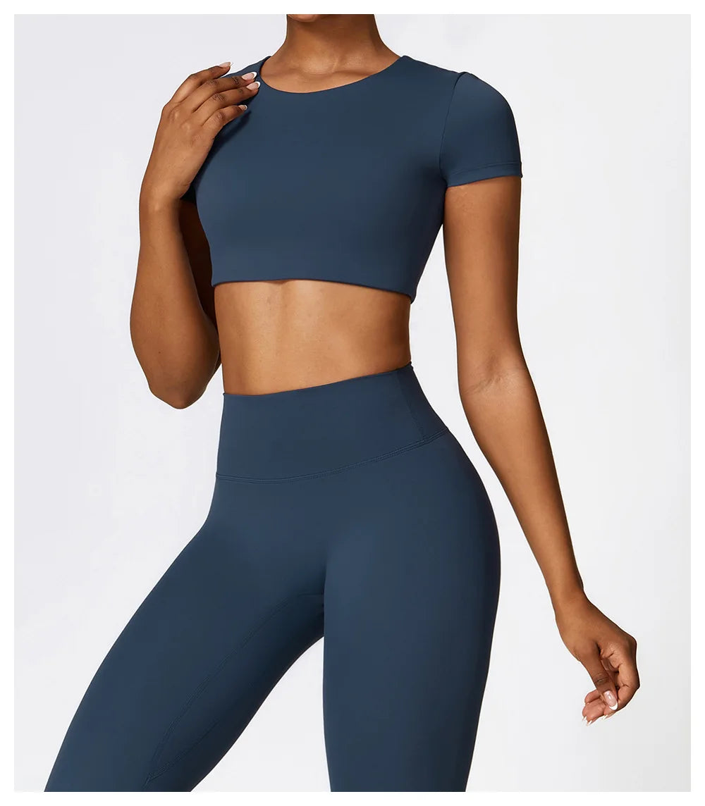 Yoga Top Women Sport T Shirts Push Up Fitness Clothes Short Sleeve Yoga Shirt Gym Top Running Active Wear Sport Top Femme Tights