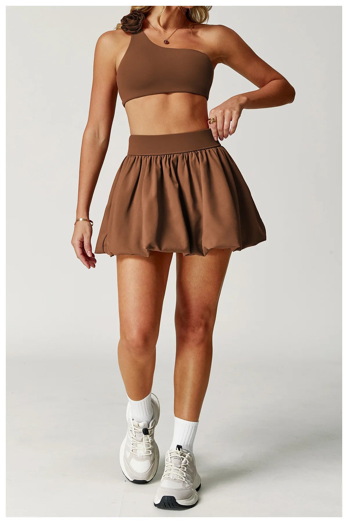 Quick Drying Tennis Short Skirt Women's Yoga Short Skirt Anti Glare Breathable Pocket Puffy Skirt Running Sports Short Skirt