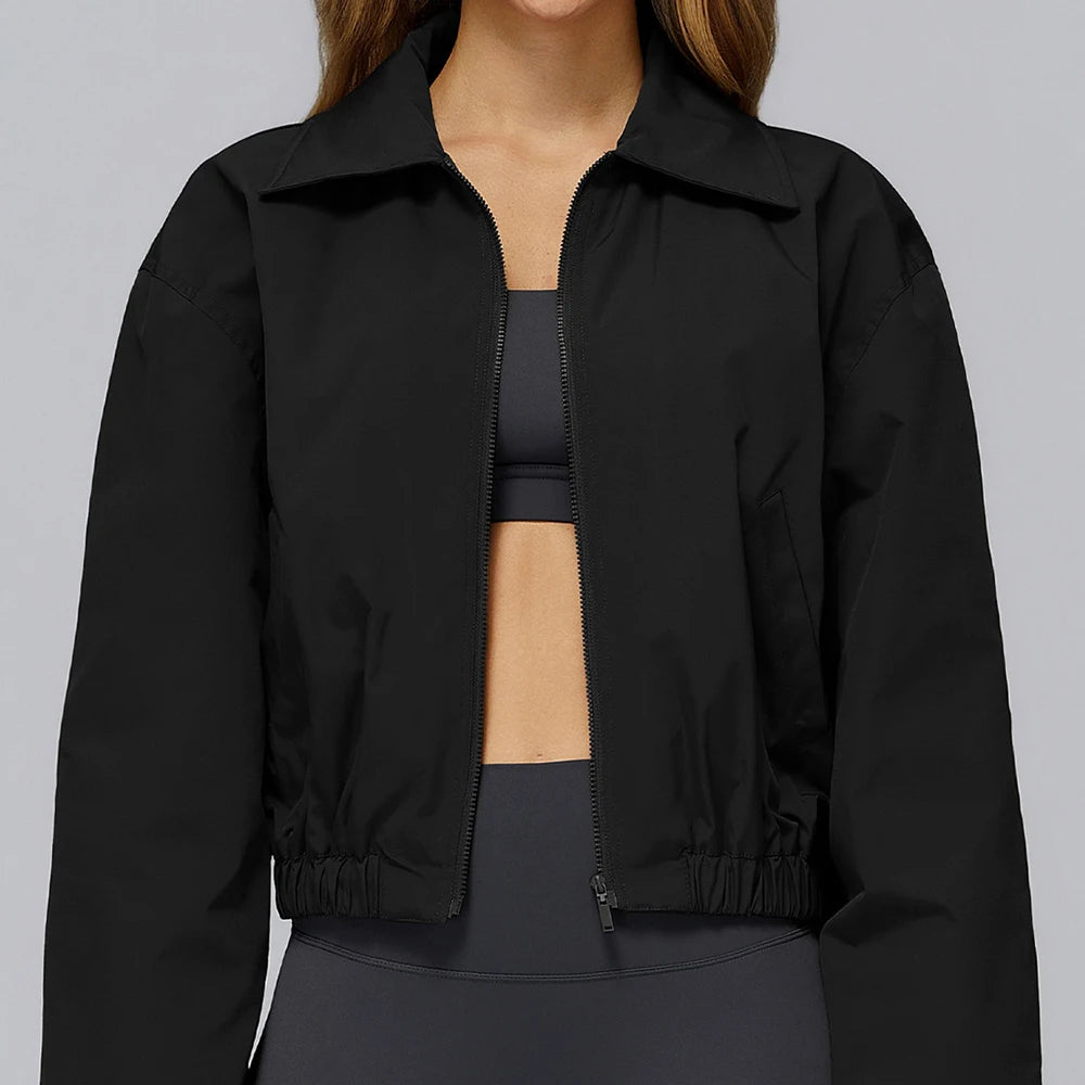 Winter Long Sleeved Loose Jacket Women's Zipper Yoga Long Sleeved Windproof Warm Sports Top Outdoor Hiking and Running Jacket