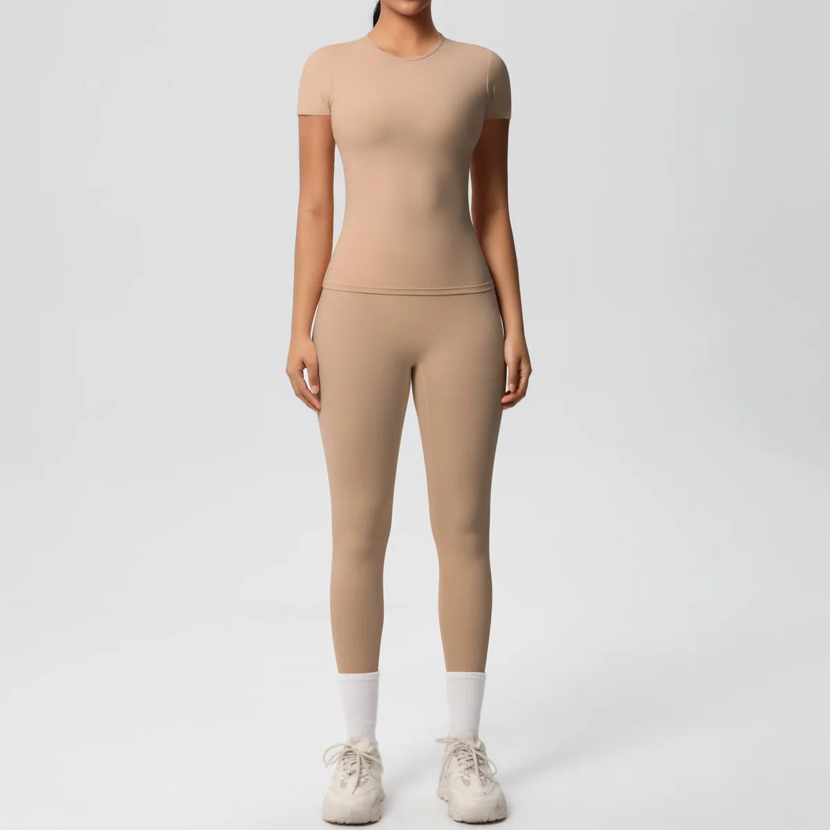2PCS Yoga Set Women's Tracksuit Quick-Drying Gym Leggings Set Short Sleeve Breathable Gym Yoga Slim Fitness Active Top