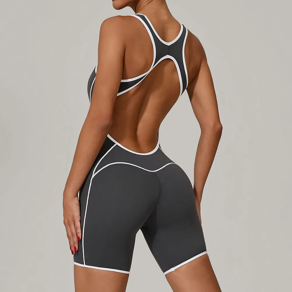 Color Blocked Gym Set Women Tracksuit Yoga Suit Sportswear Women Sports Jumpsuit Fitness Rompers Female Push Up Workout Bodysuit