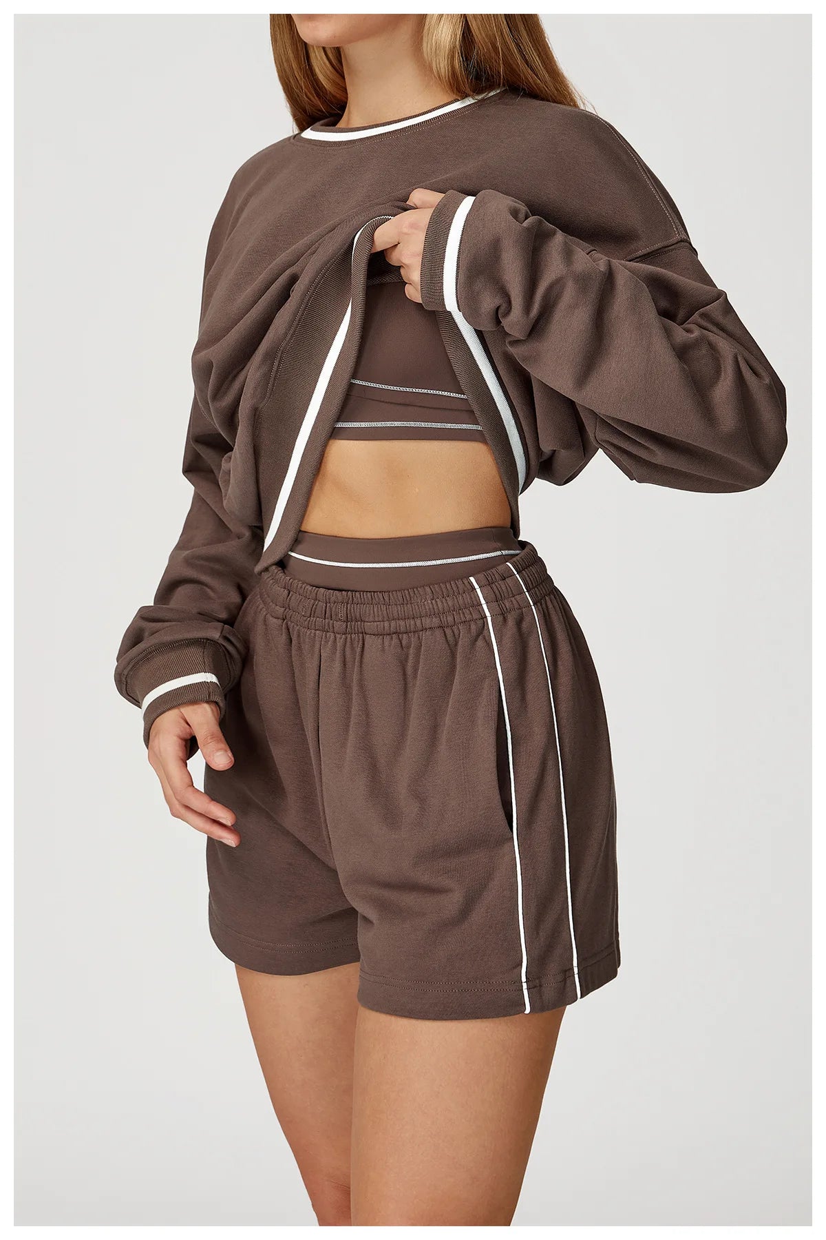 New Color Blocking Hoodie for Women Long Sleeved Loose Round Neck Top Fashionable Hoodie Outdoor Casual Running Sports Top