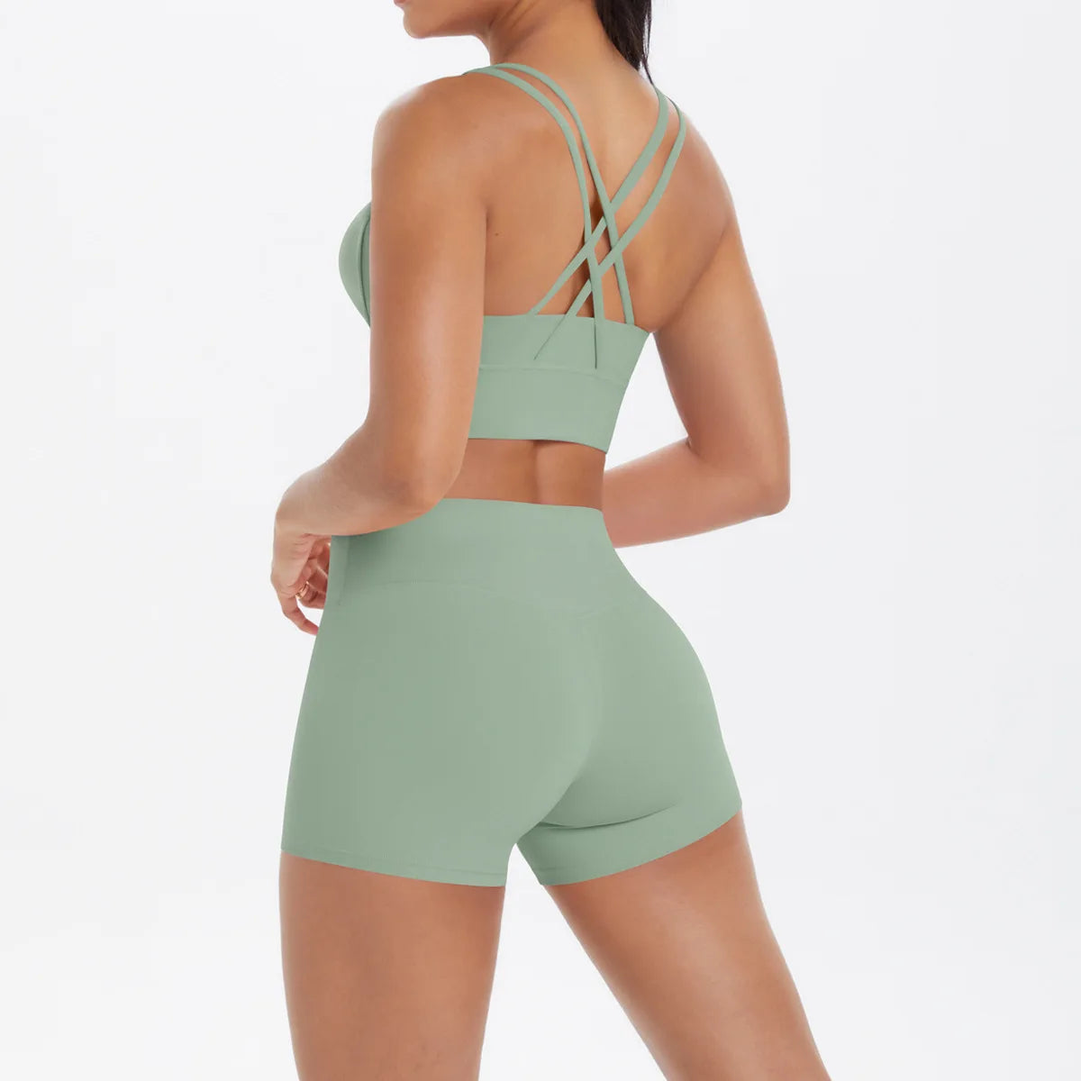 Yoga Sport Set Women Seamless Crop Top Bra Shorts Yoga Set Comfort Elastic Sportsuit Workout Outfit Fitness Gym Clothes