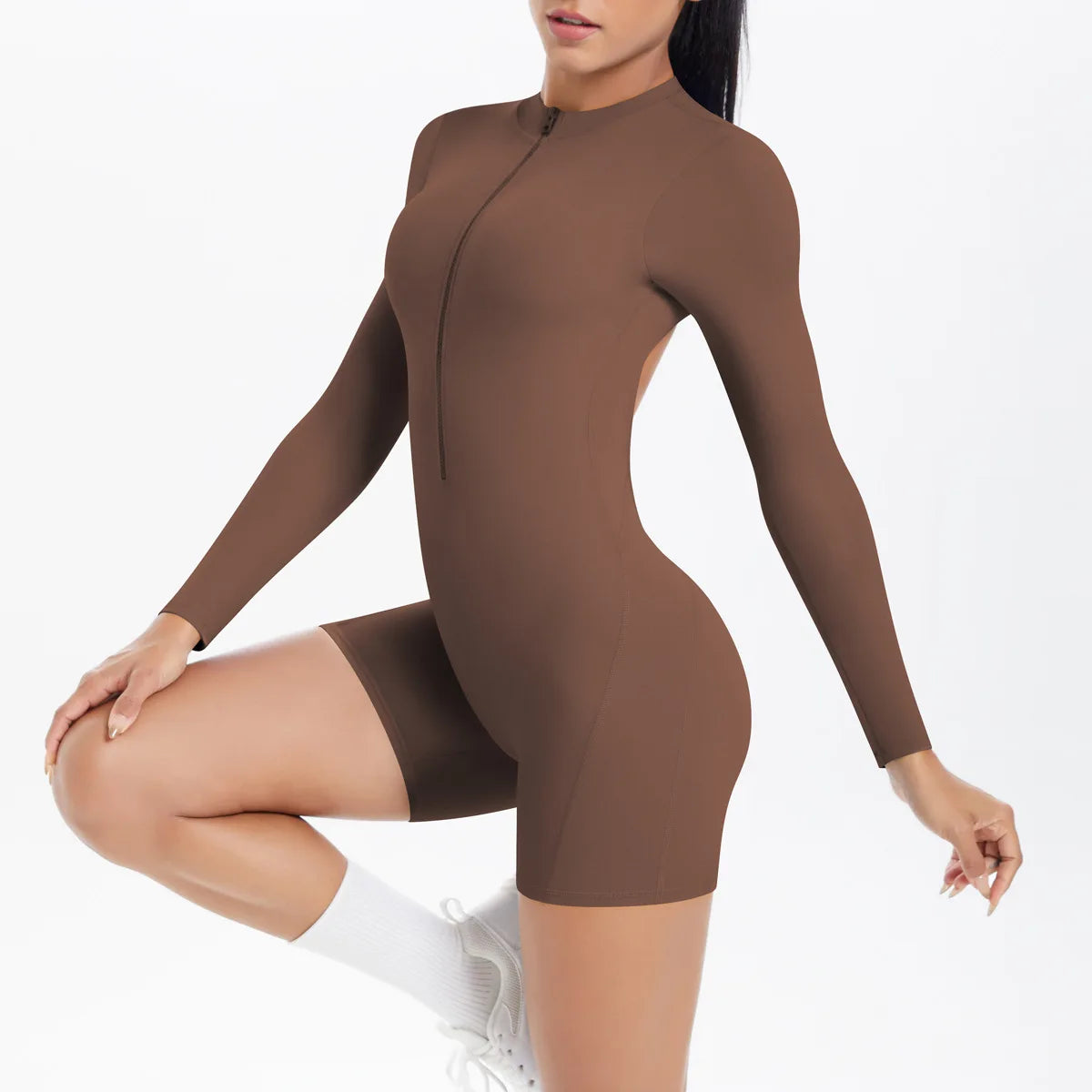 Gym Jumpsuit Women's Fitness Suit Short Set Sports Overalls Woman Tracksuit Yoga Clothing Zipper Long Sleeved Workout Sportswear