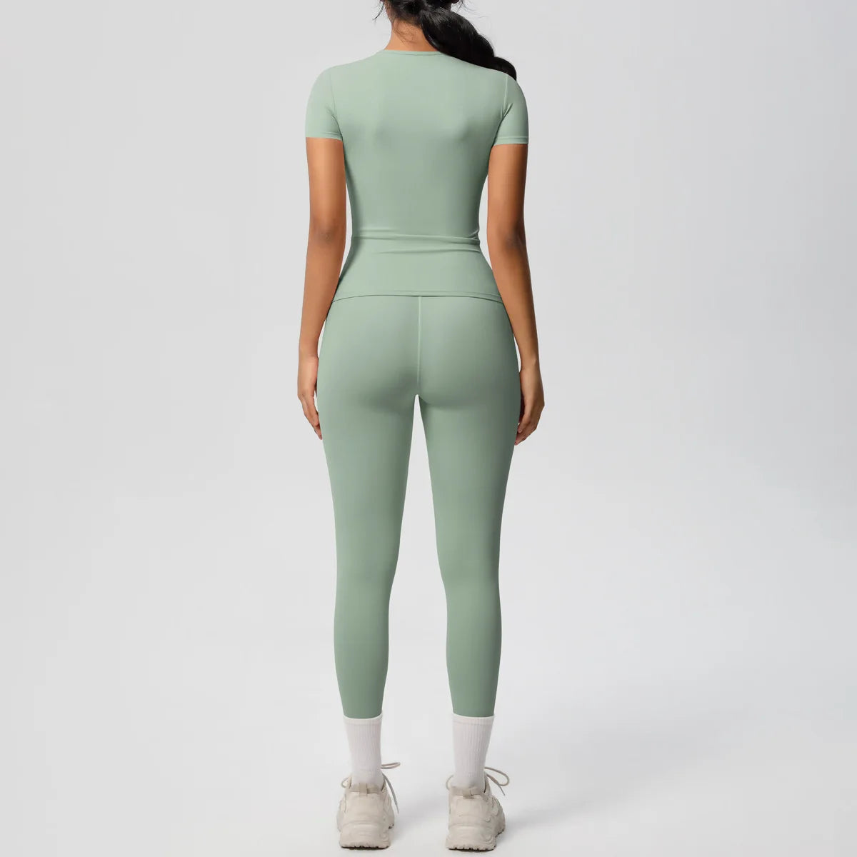 2PCS Yoga Set Women's Tracksuit Quick-Drying Gym Leggings Set Short Sleeve Breathable Gym Yoga Slim Fitness Active Top